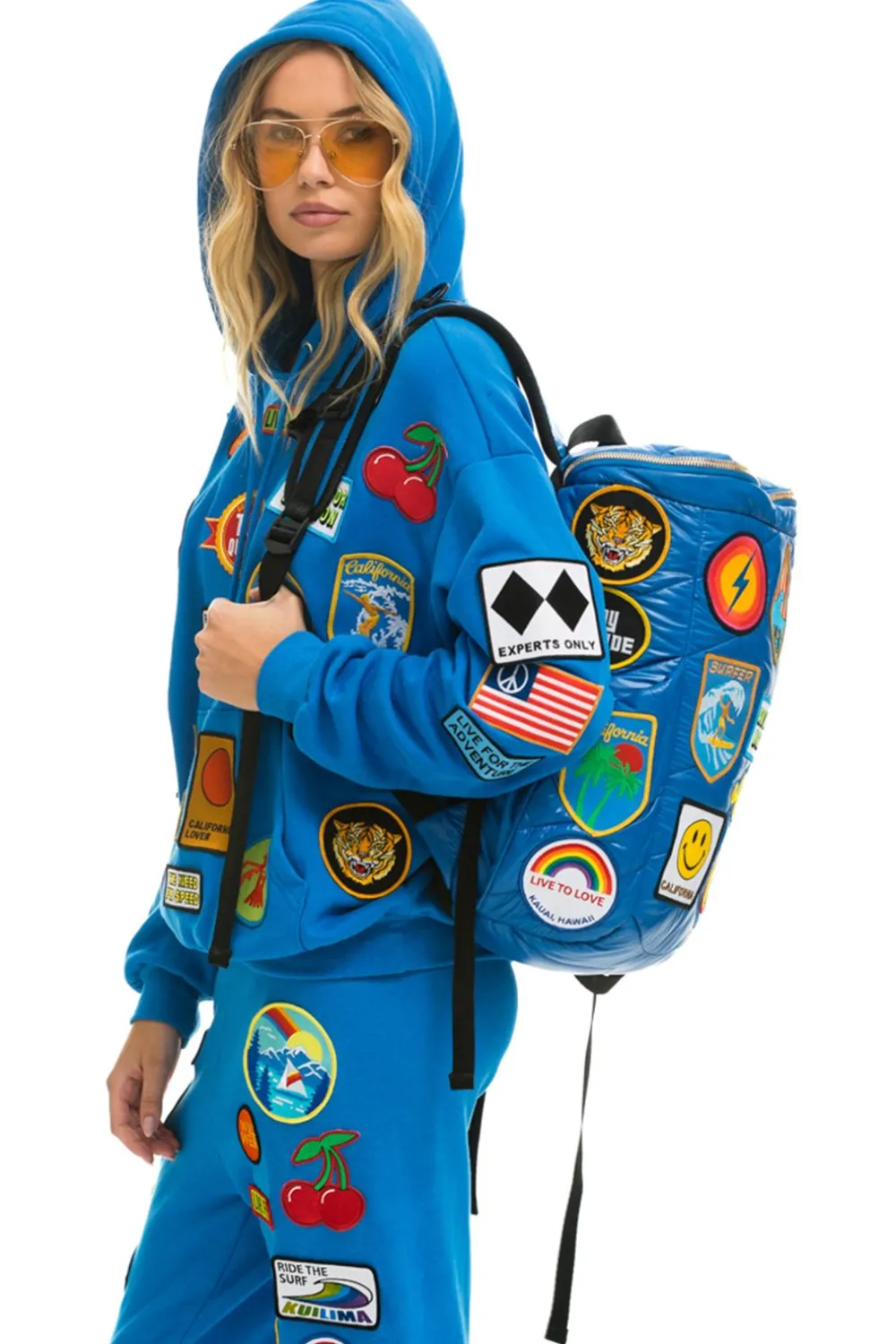 Backpacks | Backpacks | Aviator Nation VINTAGE PATCH PUFFER BACKPACK - SNORKEL BLUE GLOSSY SNORKELBLUEGLOSSY