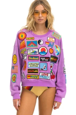 Sweatshirts | Sweatshirts | Aviator Nation VINTAGE PATCH RELAXED CREW SWEATSHIRT - NEON PURPLE NEONPURPLE
