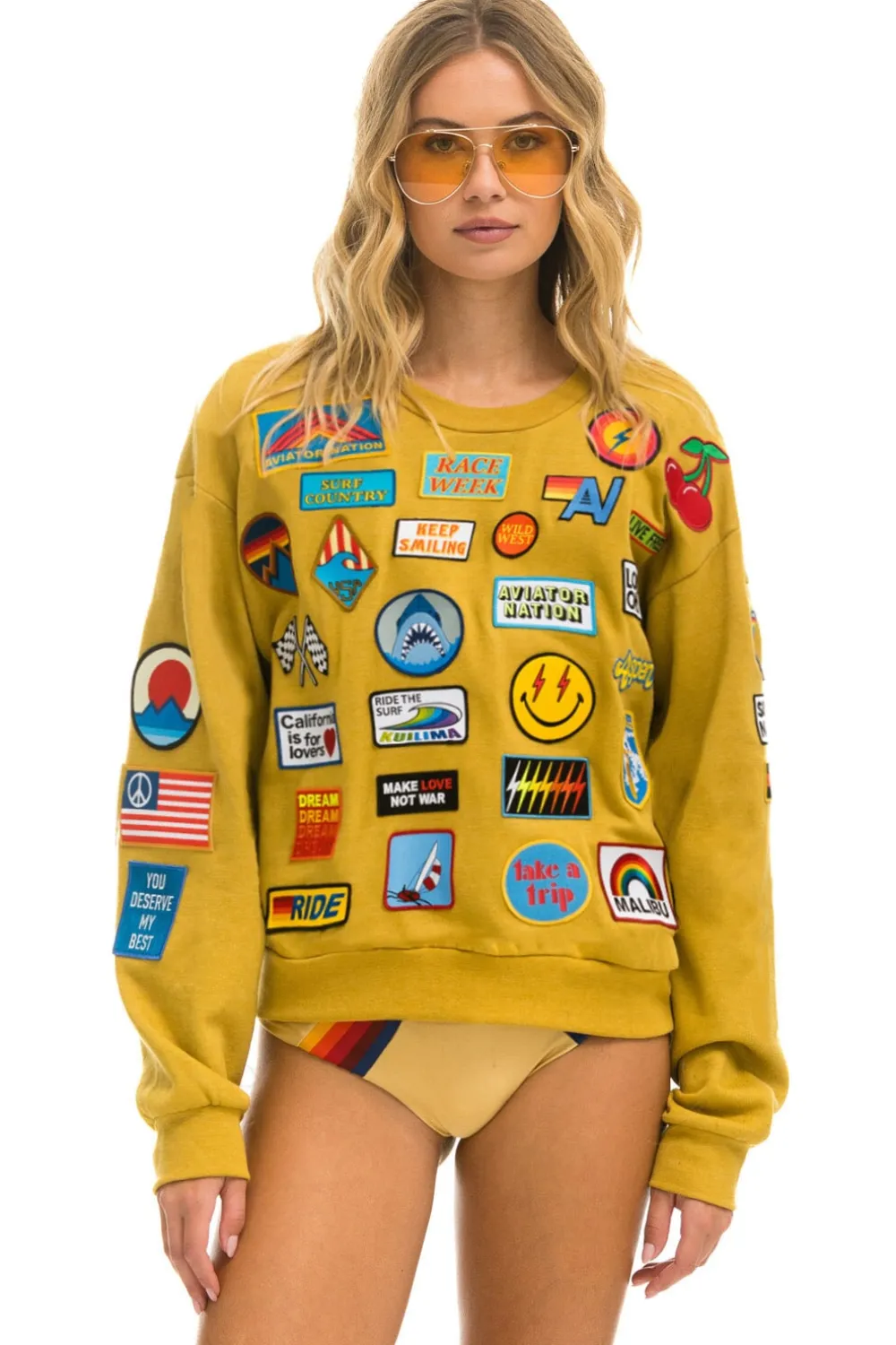 Sweatshirts | Sweatshirts | Aviator Nation VINTAGE PATCH RELAXED CREW SWEATSHIRT - KHAKI