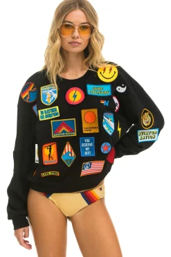 Sweatshirts | Sweatshirts | Aviator Nation VINTAGE PATCH RELAXED CREW SWEATSHIRT - BLACK