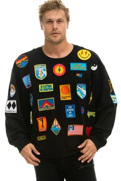 Sweatshirts | Sweatshirts | Aviator Nation VINTAGE PATCH RELAXED CREW SWEATSHIRT - BLACK