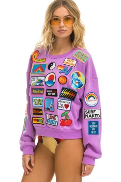 Sweatshirts | Sweatshirts | Aviator Nation VINTAGE PATCH RELAXED CREW SWEATSHIRT - NEON PURPLE NEONPURPLE