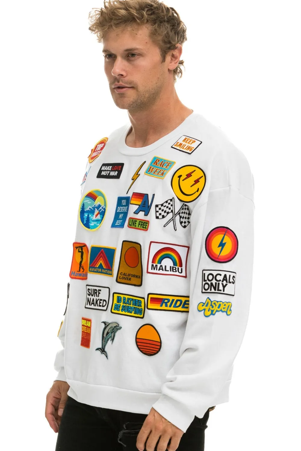 Sweatshirts | Sweatshirts | Aviator Nation VINTAGE PATCH RELAXED CREW SWEATSHIRT - WHITE