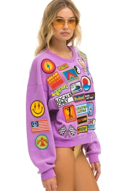Sweatshirts | Sweatshirts | Aviator Nation VINTAGE PATCH RELAXED CREW SWEATSHIRT - NEON PURPLE NEONPURPLE