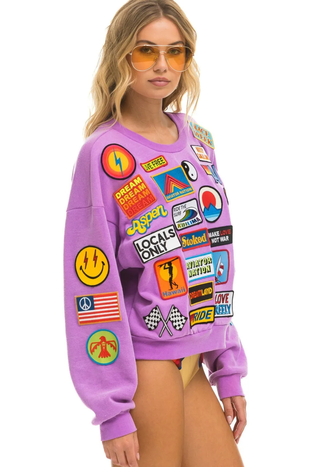 Sweatshirts | Sweatshirts | Aviator Nation VINTAGE PATCH RELAXED CREW SWEATSHIRT - NEON PURPLE NEONPURPLE