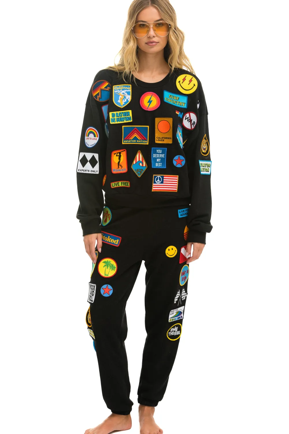 Sweatshirts | Sweatshirts | Aviator Nation VINTAGE PATCH RELAXED CREW SWEATSHIRT - BLACK
