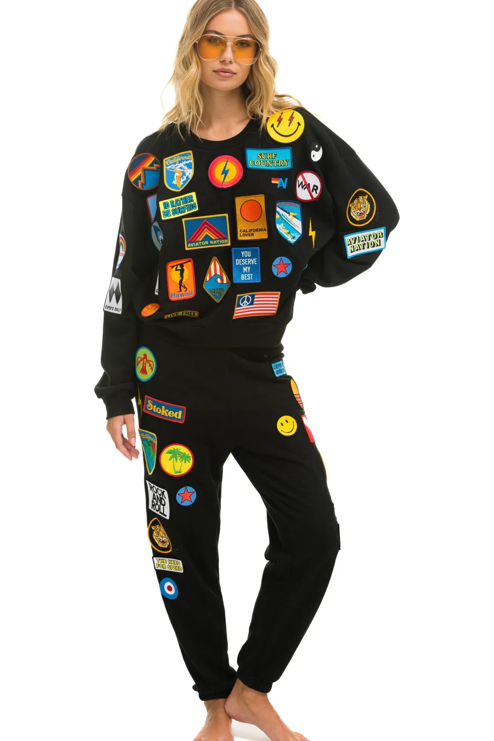Sweatshirts | Sweatshirts | Aviator Nation VINTAGE PATCH RELAXED CREW SWEATSHIRT - BLACK