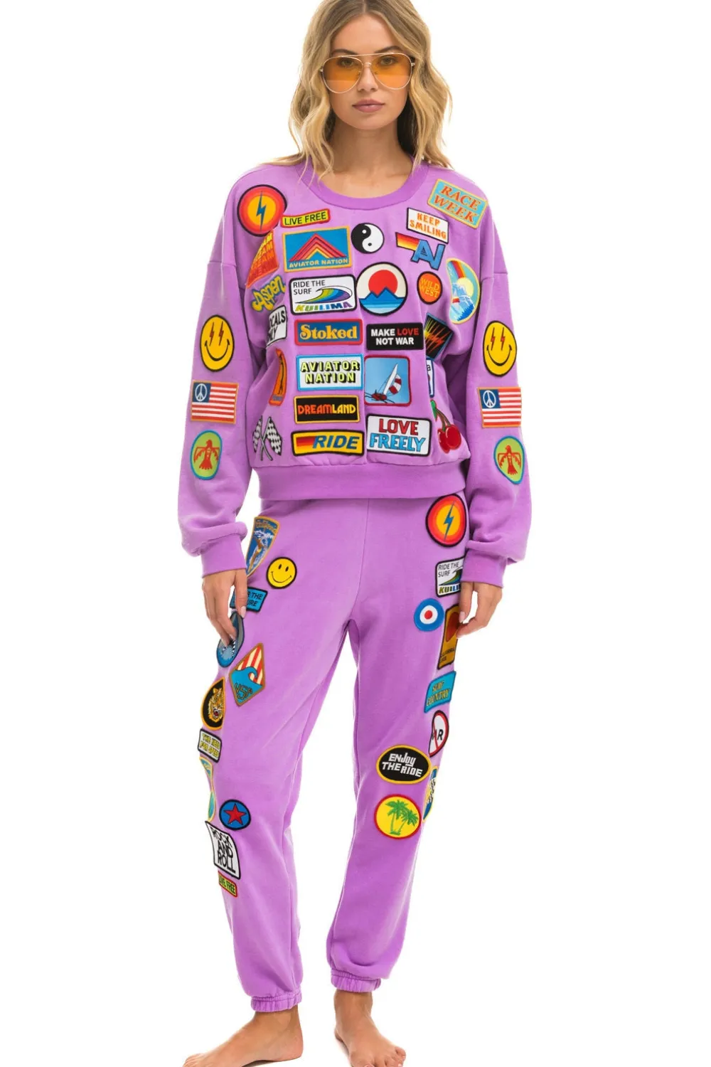 Sweatshirts | Sweatshirts | Aviator Nation VINTAGE PATCH RELAXED CREW SWEATSHIRT - NEON PURPLE NEONPURPLE