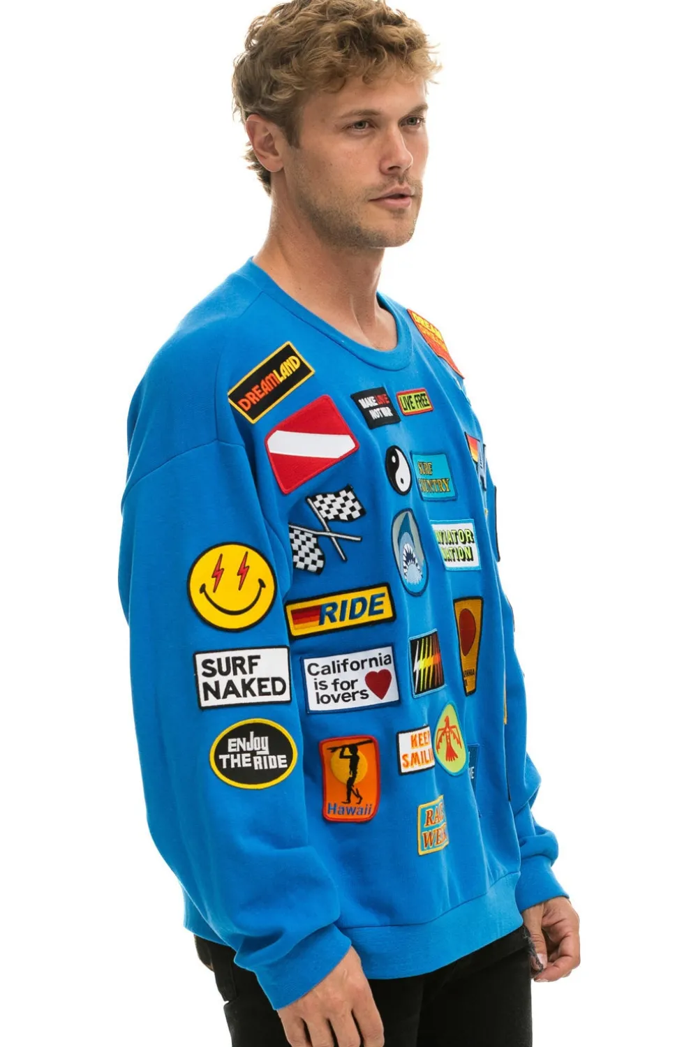 Sweatshirts | Sweatshirts | Aviator Nation VINTAGE PATCH RELAXED CREW SWEATSHIRT - OCEAN