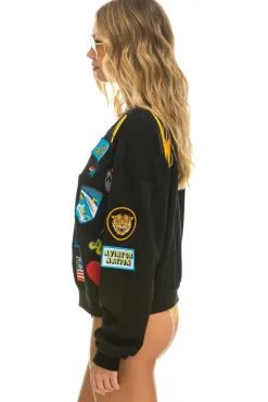 Sweatshirts | Sweatshirts | Aviator Nation VINTAGE PATCH RELAXED CREW SWEATSHIRT - BLACK