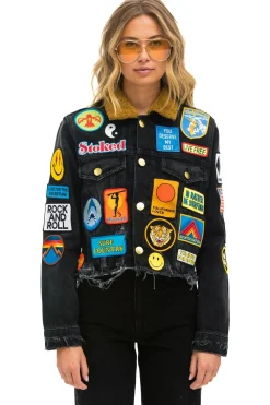 Denim | Denim | Aviator Nation VINTAGE PATCH UNISEX CROP DENIM JACKET - VINTAGE BLACK VINTAGEBLACK
