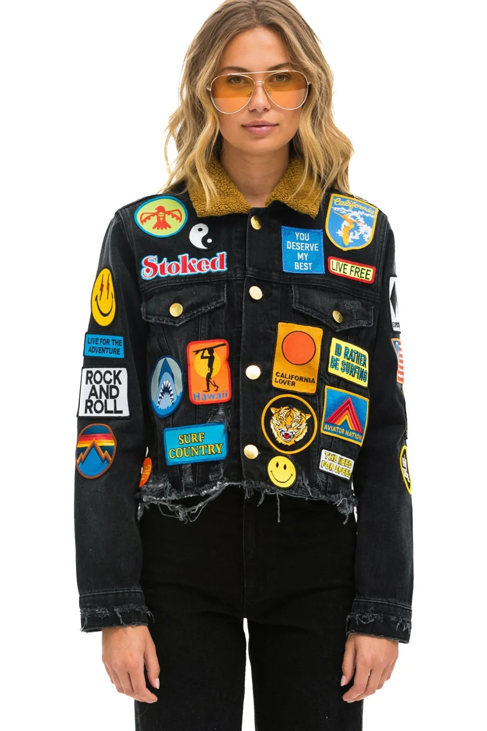 Denim | Denim | Aviator Nation VINTAGE PATCH UNISEX CROP DENIM JACKET - VINTAGE BLACK VINTAGEBLACK