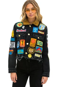 Denim | Denim | Aviator Nation VINTAGE PATCH UNISEX CROP DENIM JACKET - VINTAGE BLACK VINTAGEBLACK