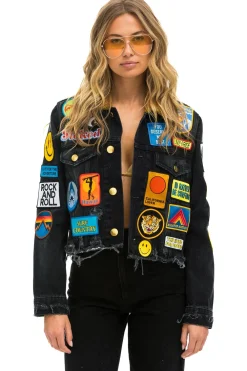 Denim | Denim | Aviator Nation VINTAGE PATCH UNISEX CROP DENIM JACKET - VINTAGE BLACK VINTAGEBLACK