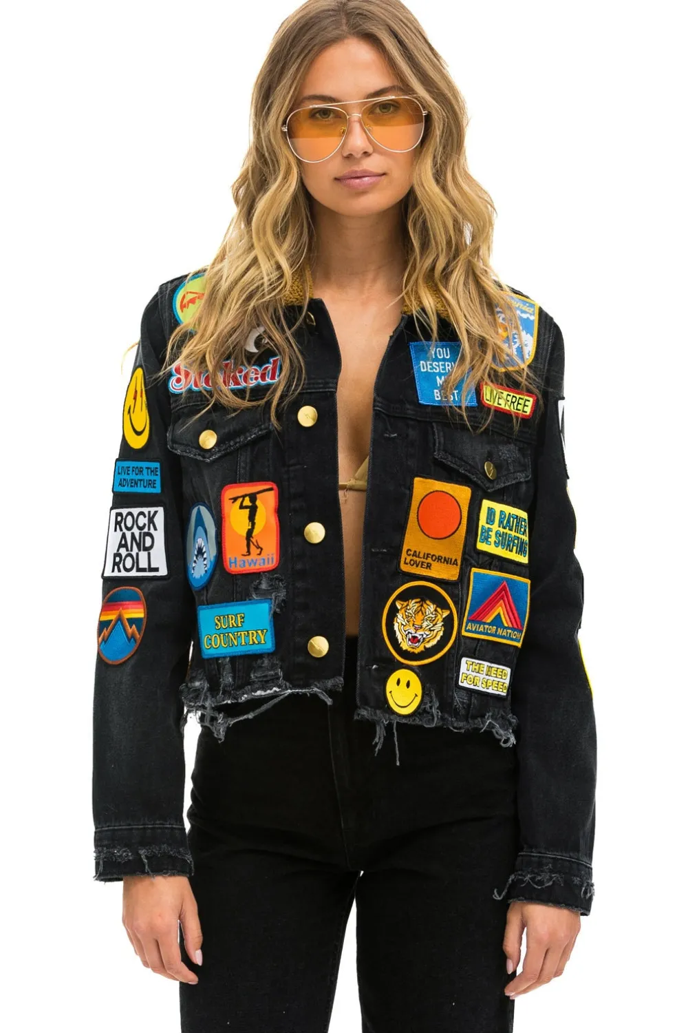 Denim | Denim | Aviator Nation VINTAGE PATCH UNISEX CROP DENIM JACKET - VINTAGE BLACK VINTAGEBLACK