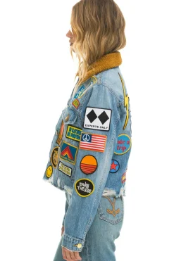 Denim | Denim | Aviator Nation VINTAGE PATCH UNISEX CROP DENIM JACKET - SUPER LIGHT SUPERLIGHT