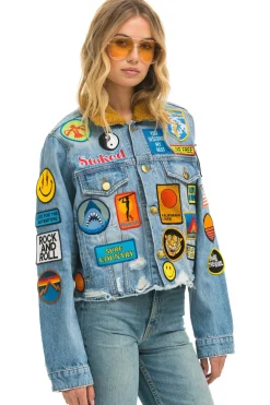 Denim | Denim | Aviator Nation VINTAGE PATCH UNISEX CROP DENIM JACKET - SUPER LIGHT SUPERLIGHT