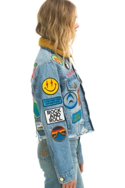 Denim | Denim | Aviator Nation VINTAGE PATCH UNISEX CROP DENIM JACKET - SUPER LIGHT SUPERLIGHT
