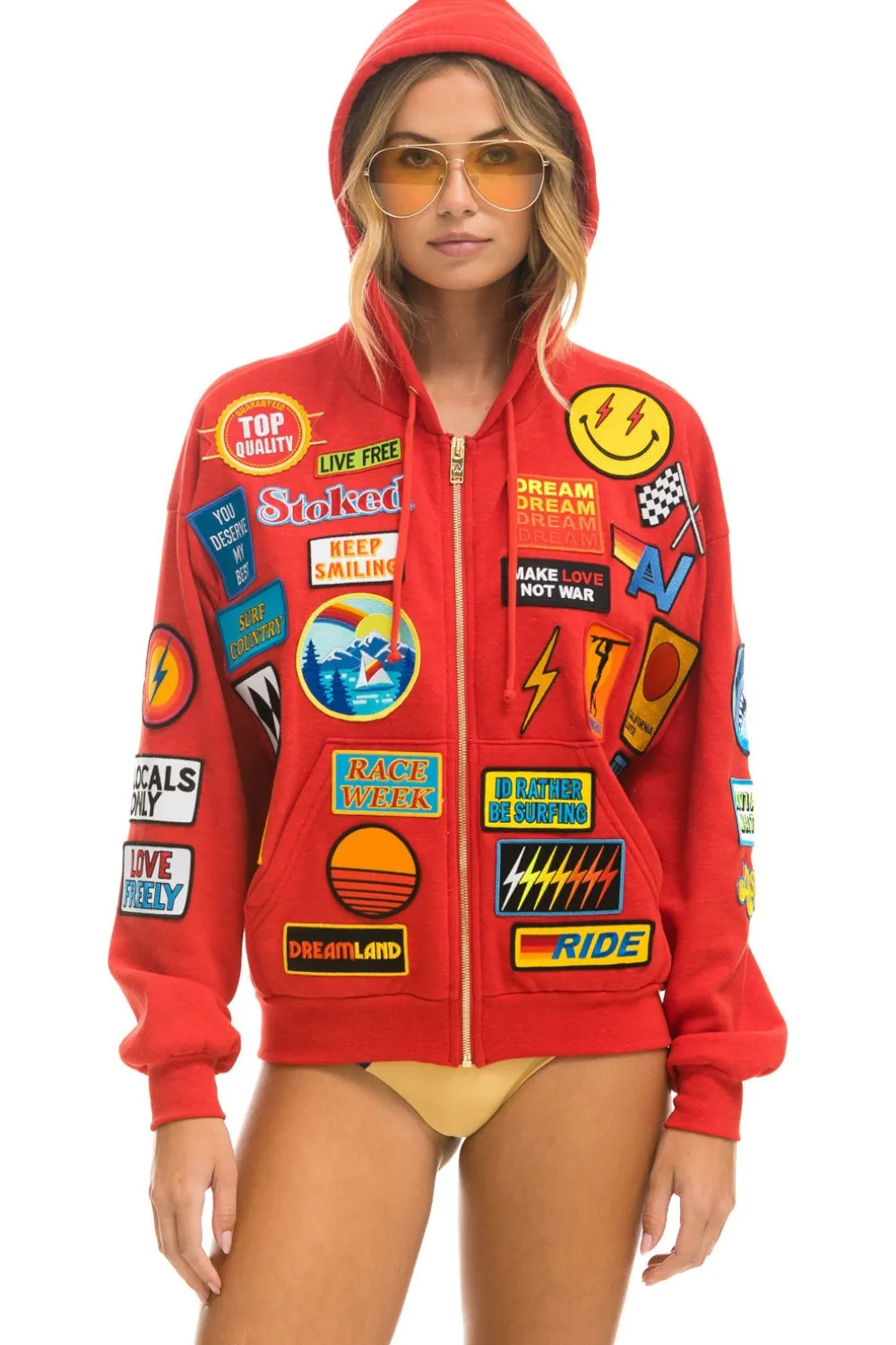 Hoodies | Hoodies | Aviator Nation VINTAGE PATCH ZIP HOODIE RELAXED - RED