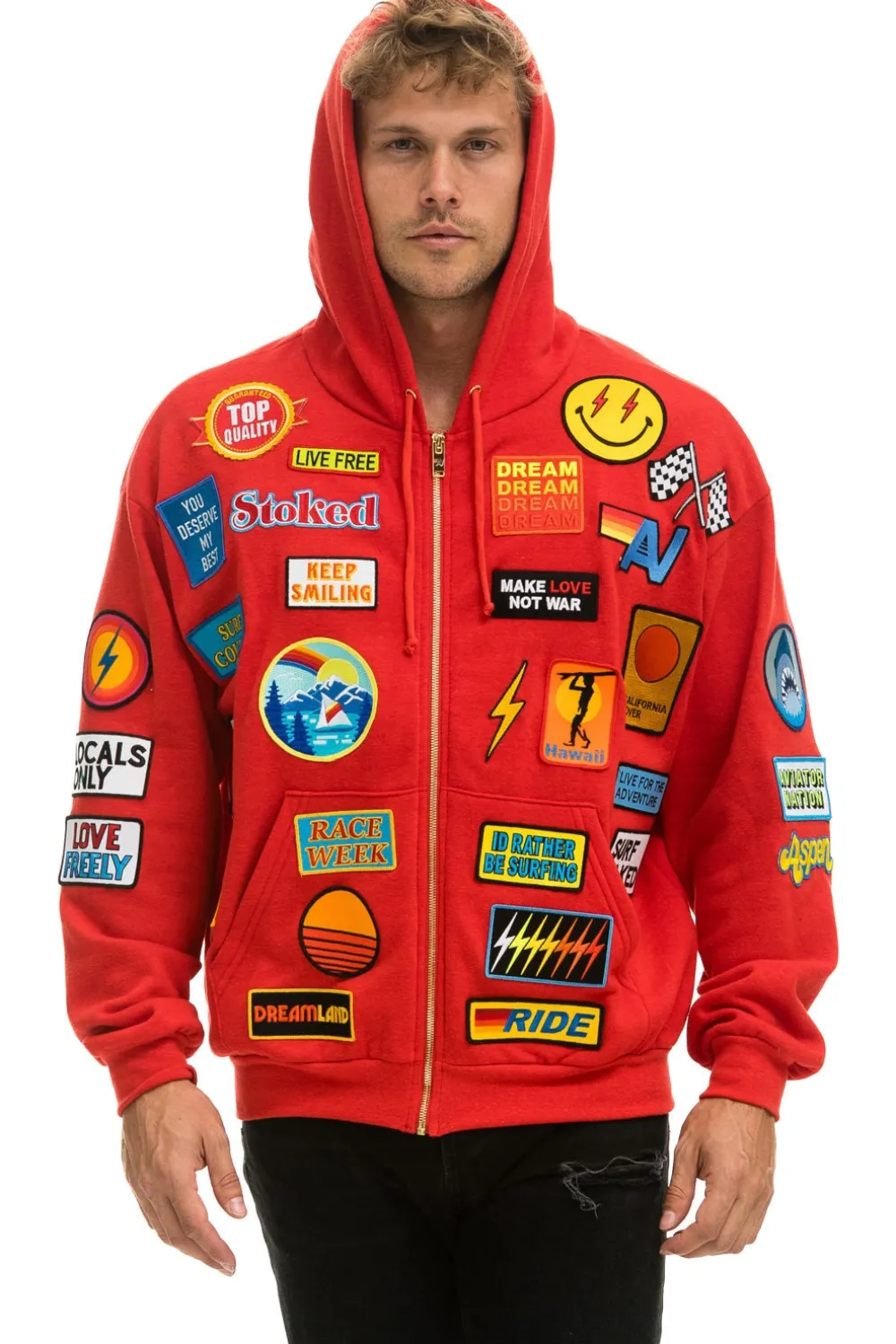 Hoodies | Hoodies | Aviator Nation VINTAGE PATCH ZIP HOODIE RELAXED - RED