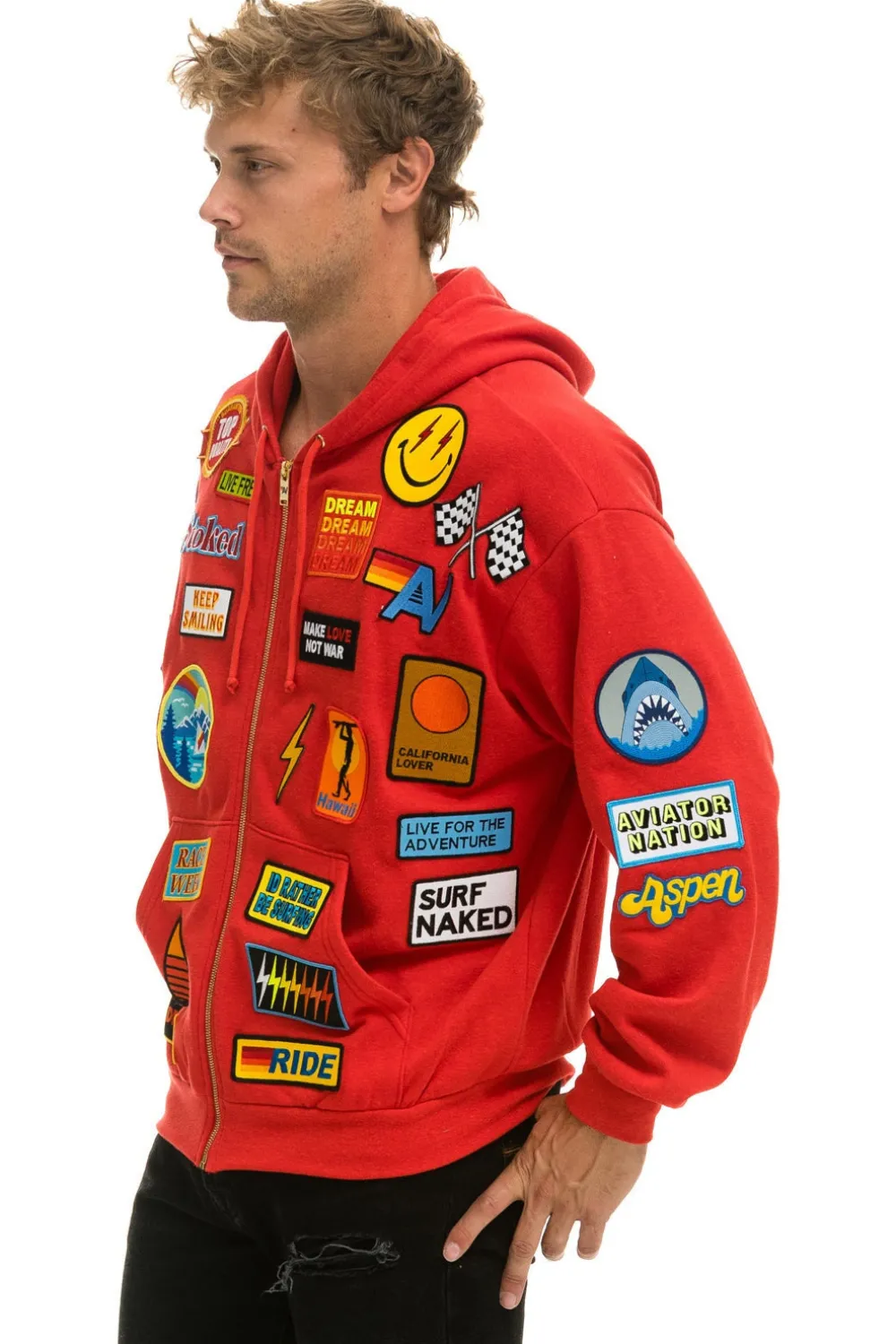 Hoodies | Hoodies | Aviator Nation VINTAGE PATCH ZIP HOODIE RELAXED - RED