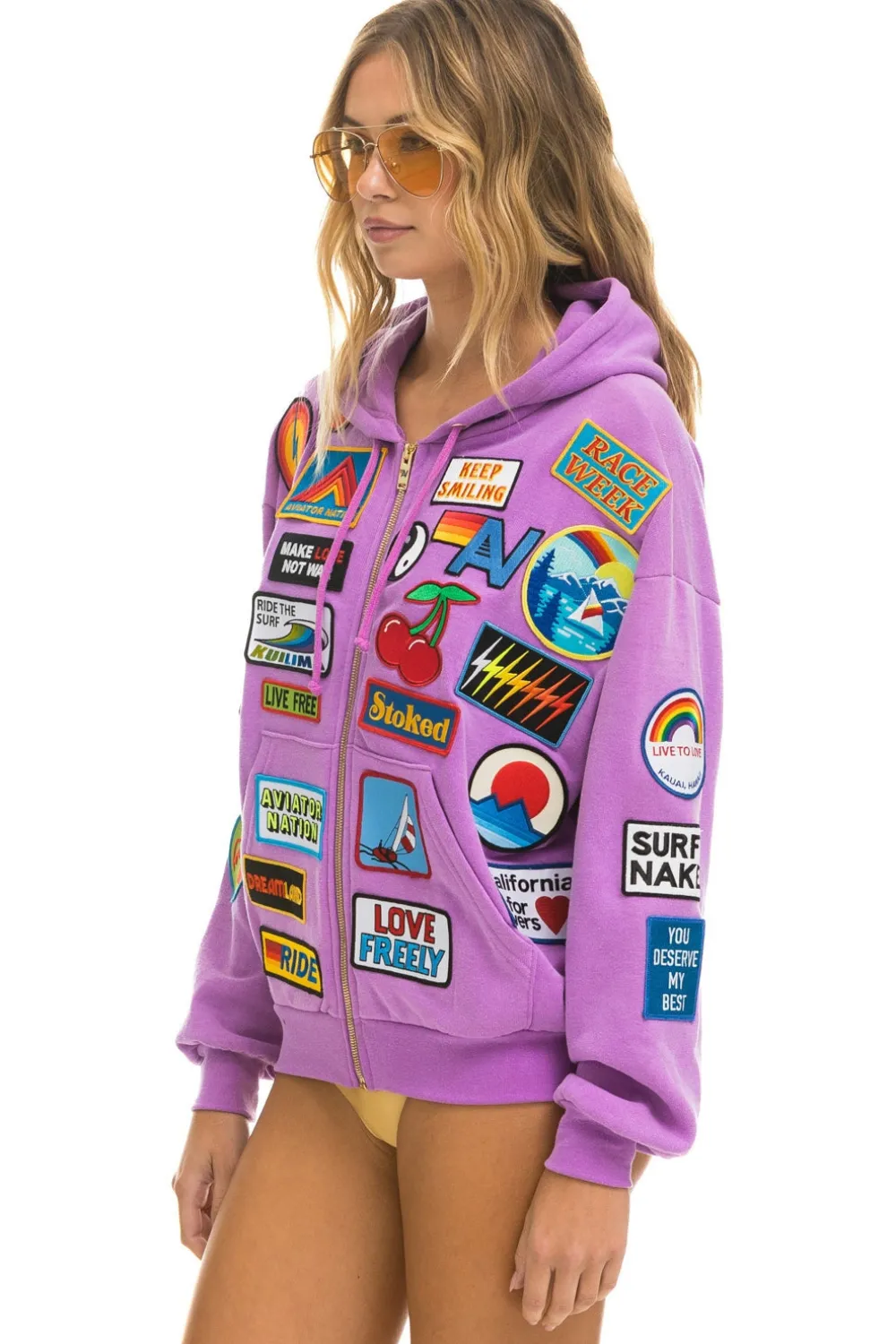 Hoodies | Hoodies | Aviator Nation VINTAGE PATCH ZIP HOODIE RELAXED - NEON PURPLE NEONPURPLE
