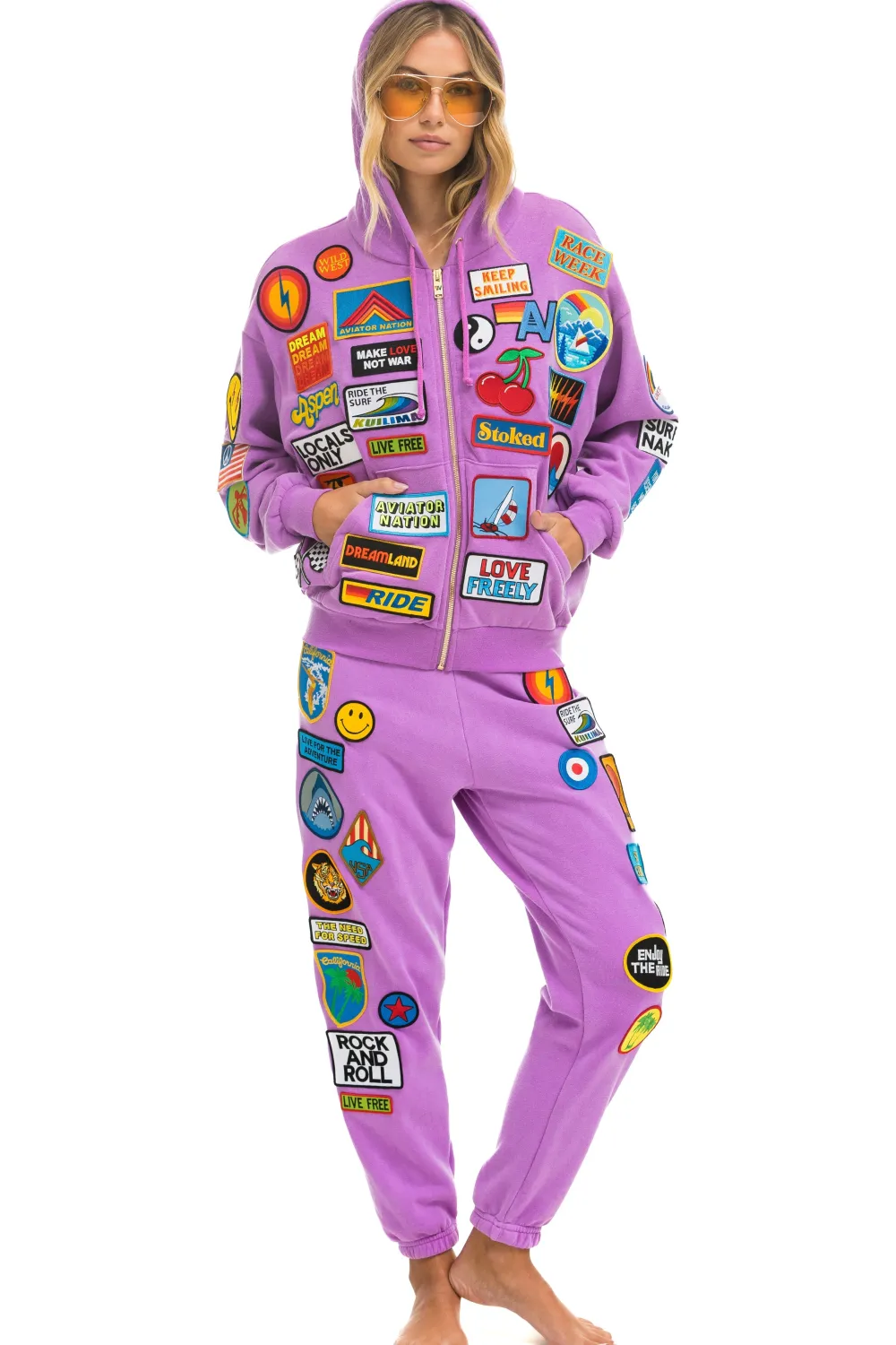 Hoodies | Hoodies | Aviator Nation VINTAGE PATCH ZIP HOODIE RELAXED - NEON PURPLE NEONPURPLE