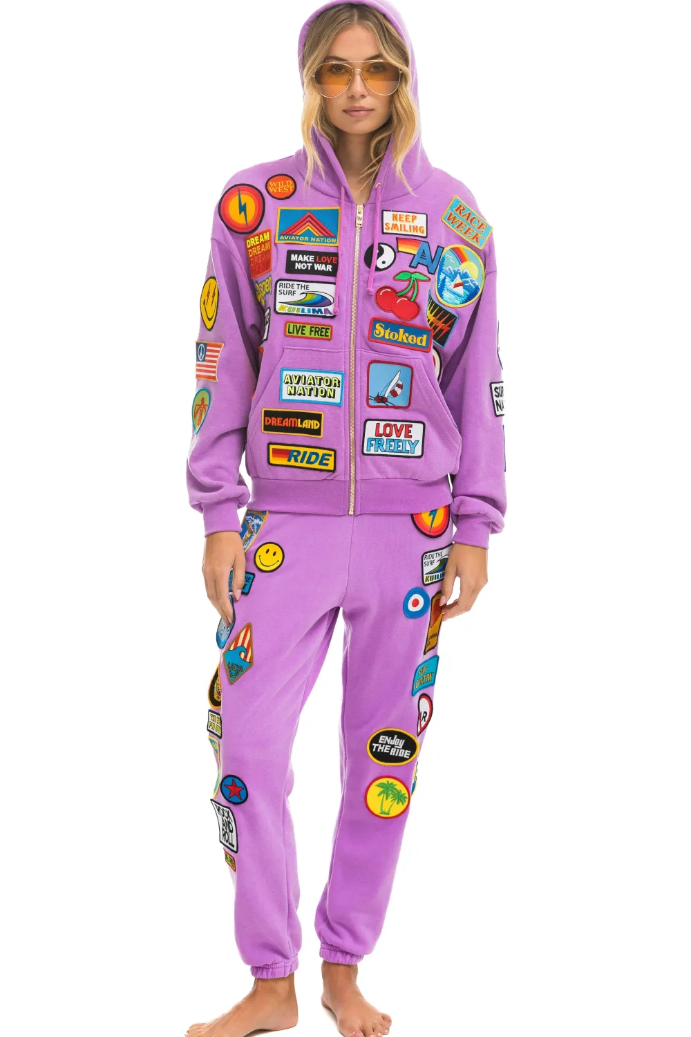 Hoodies | Hoodies | Aviator Nation VINTAGE PATCH ZIP HOODIE RELAXED - NEON PURPLE NEONPURPLE