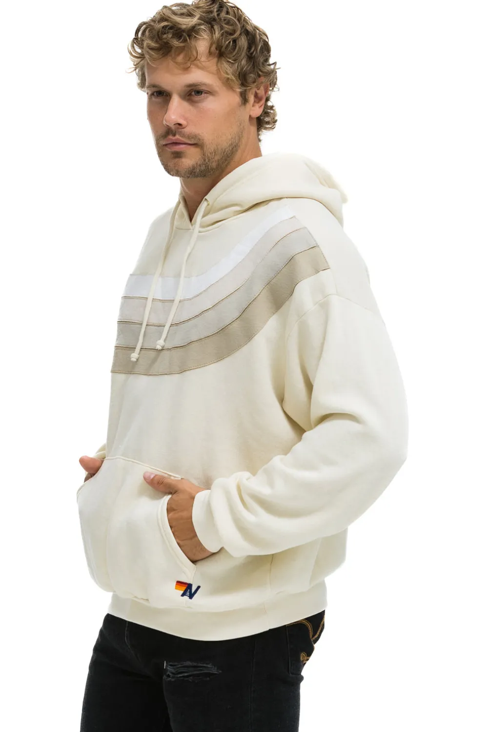 Hoodies | Hoodies | Aviator Nation WAVE STRIPE 4 PULLOVER HOODIE RELAXED - VINTAGE WHITE // VINTAGE WHITE VINTAGEWHITE//VINTAGEWHITE