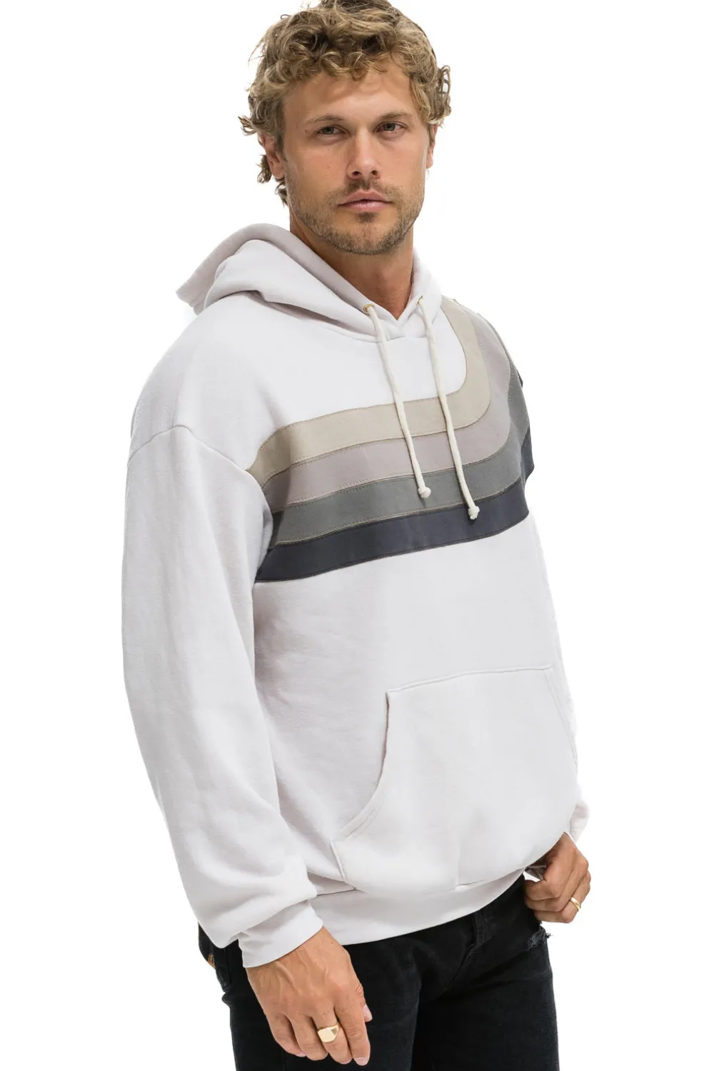 Hoodies | Hoodies | Aviator Nation WAVE STRIPE 4 PULLOVER HOODIE RELAXED - DOVE // CHARCOAL DOVE//CHARCOAL