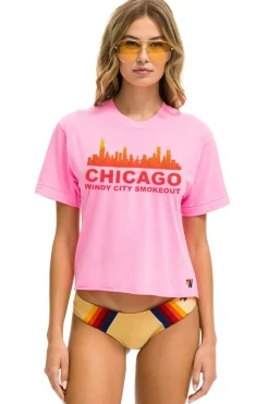 Collab Merchandise | Collab Merchandise | Aviator Nation WINDY CITY SMOKEOUT 2024 BOYFRIEND TEE SHIRT - NEON PINK NEONPINK