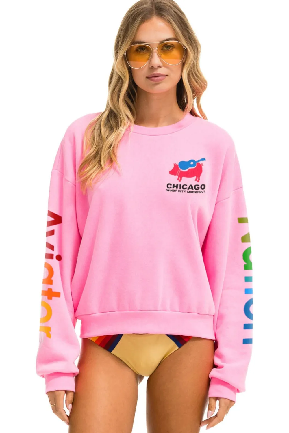 Sweatshirts | Collab Merchandise | Aviator Nation WINDY CITY SMOKEOUT 2024 CREW SWEATSHIRT RELAXED - NEON PINK NEONPINK
