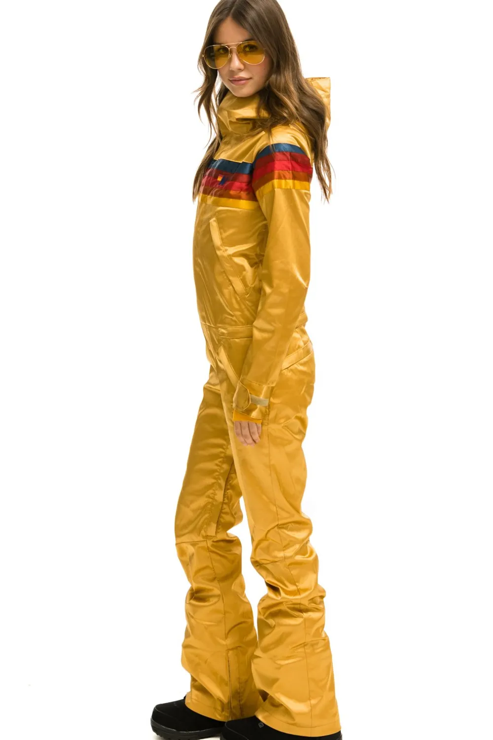Powder Suits | Aviator Nation WOMEN'S 5 STRIPE SATIN POWDER SUIT - CHAMPAGNE