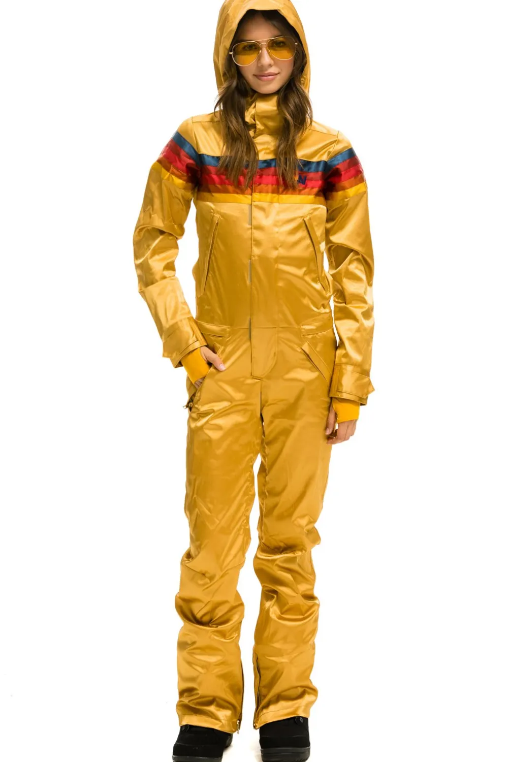 Powder Suits | Aviator Nation WOMEN'S 5 STRIPE SATIN POWDER SUIT - CHAMPAGNE