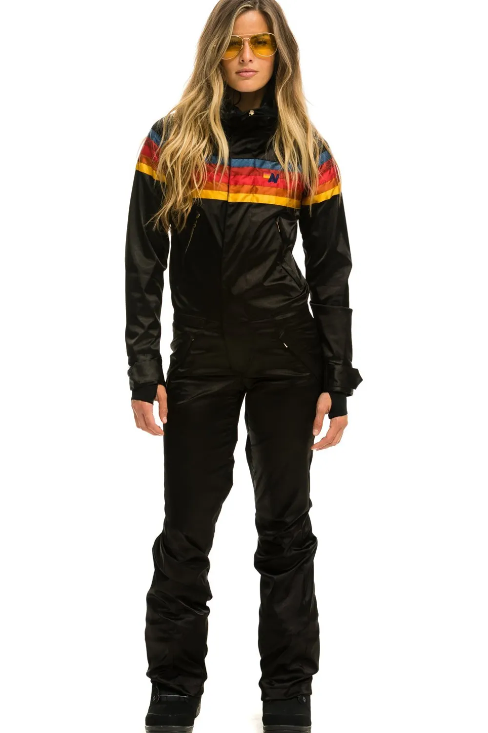 Powder Suits | Aviator Nation WOMEN'S 5 STRIPE SATIN POWDER SUIT - BLACK