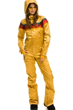 Powder Suits | Aviator Nation WOMEN'S 5 STRIPE SATIN POWDER SUIT - CHAMPAGNE