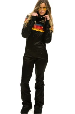 Powder Suits | Aviator Nation WOMEN'S 5 STRIPE SATIN POWDER SUIT - BLACK