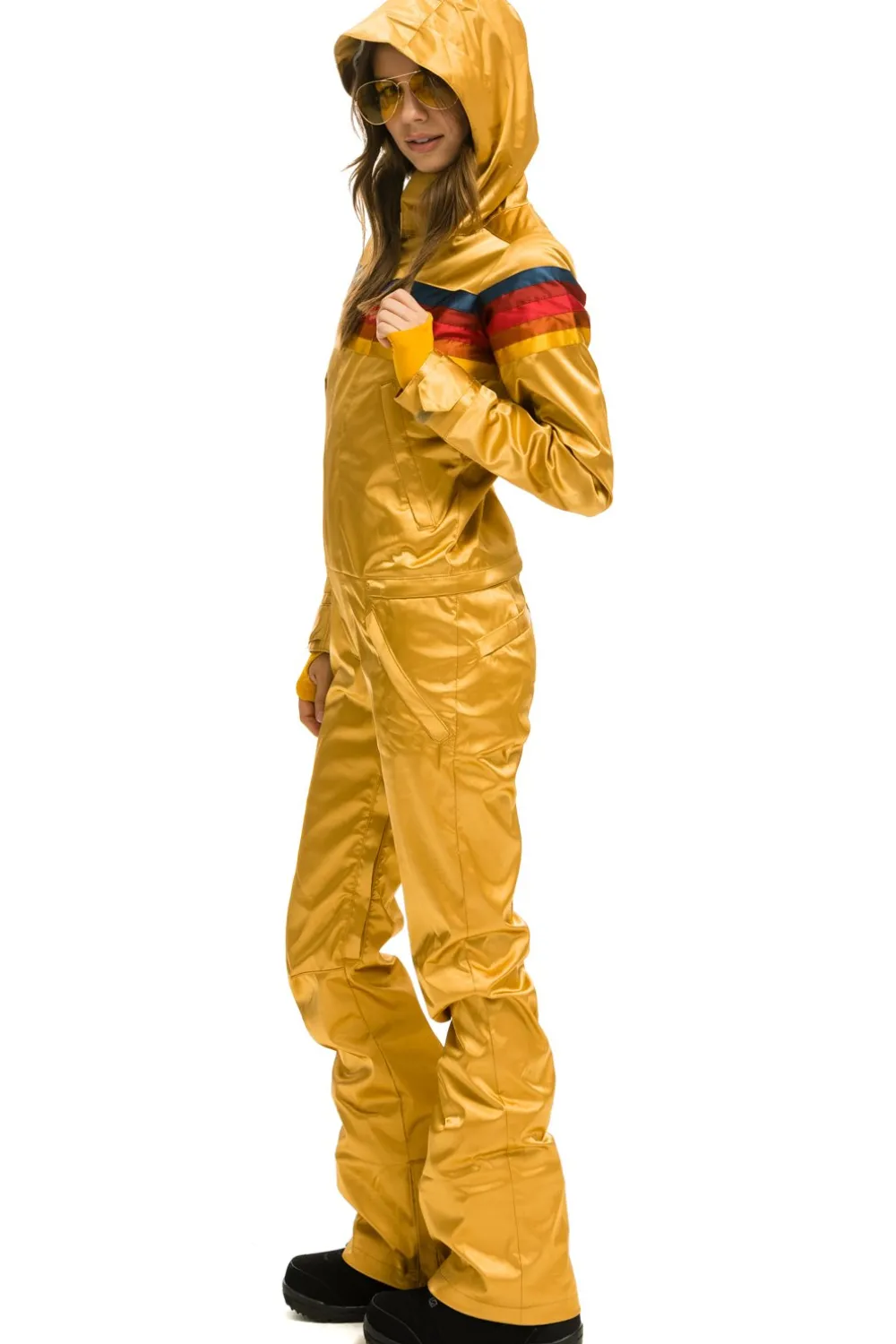 Powder Suits | Aviator Nation WOMEN'S 5 STRIPE SATIN POWDER SUIT - CHAMPAGNE