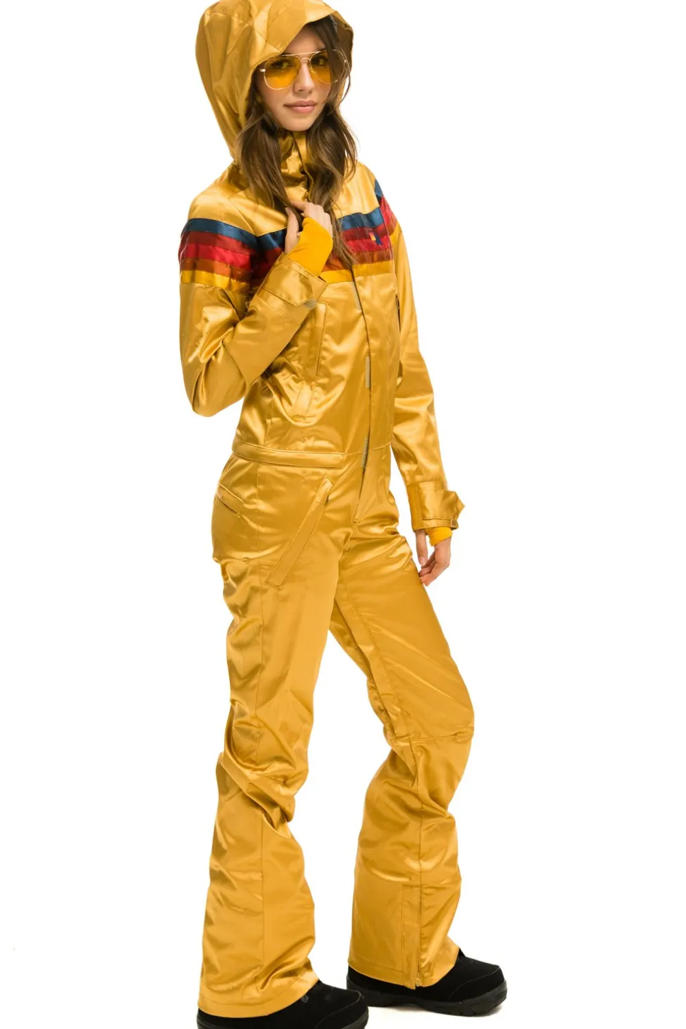 Powder Suits | Aviator Nation WOMEN'S 5 STRIPE SATIN POWDER SUIT - CHAMPAGNE