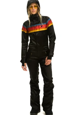 Powder Suits | Aviator Nation WOMEN'S 5 STRIPE SATIN POWDER SUIT - BLACK
