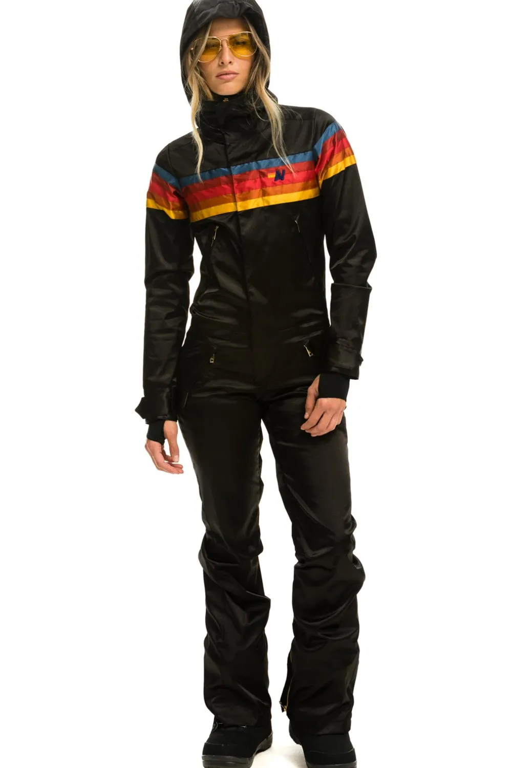 Powder Suits | Aviator Nation WOMEN'S 5 STRIPE SATIN POWDER SUIT - BLACK