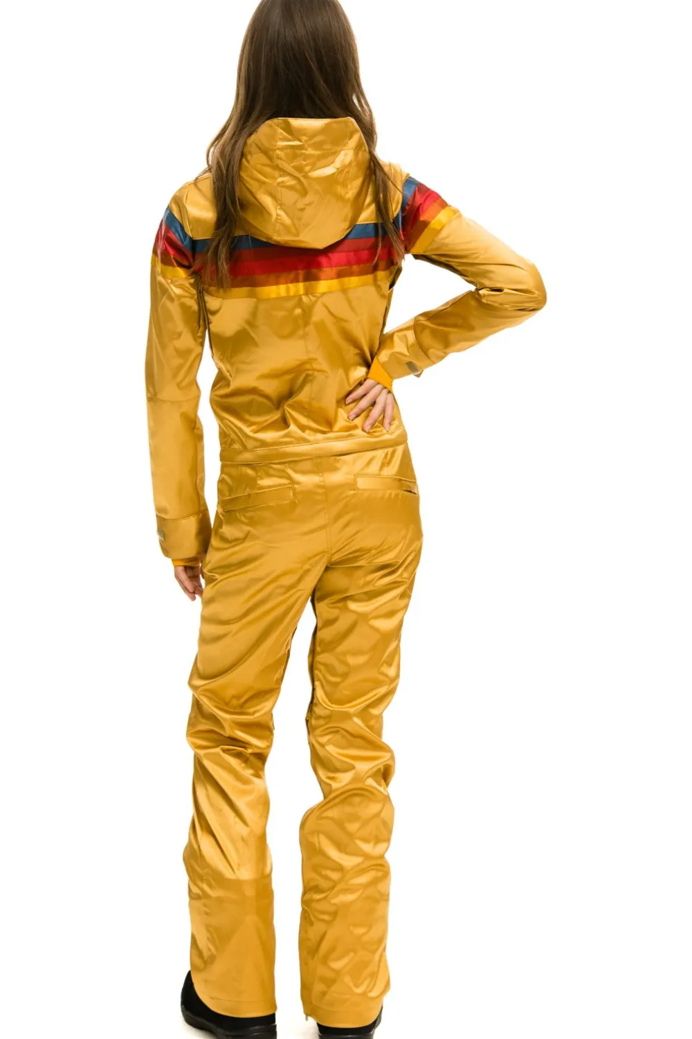 Powder Suits | Aviator Nation WOMEN'S 5 STRIPE SATIN POWDER SUIT - CHAMPAGNE