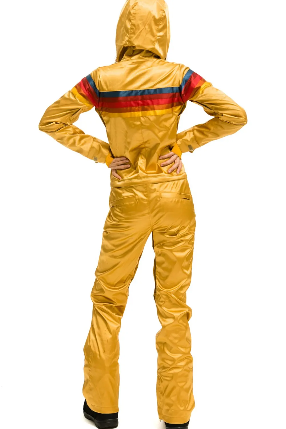 Powder Suits | Aviator Nation WOMEN'S 5 STRIPE SATIN POWDER SUIT - CHAMPAGNE