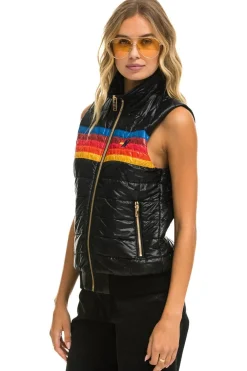 Vests | Aviator Nation WOMEN'S 5 STRIPE VEST - GLOSSY BLACK GLOSSYBLACK