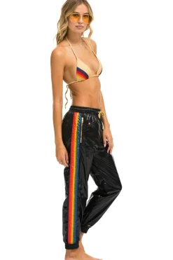 Sweatpants | Aviator Nation WOMEN'S 5 STRIPE WIND PANT- BLACK GLOSSY BLACKGLOSSYWomen'sSweatpantsAviatorNation
