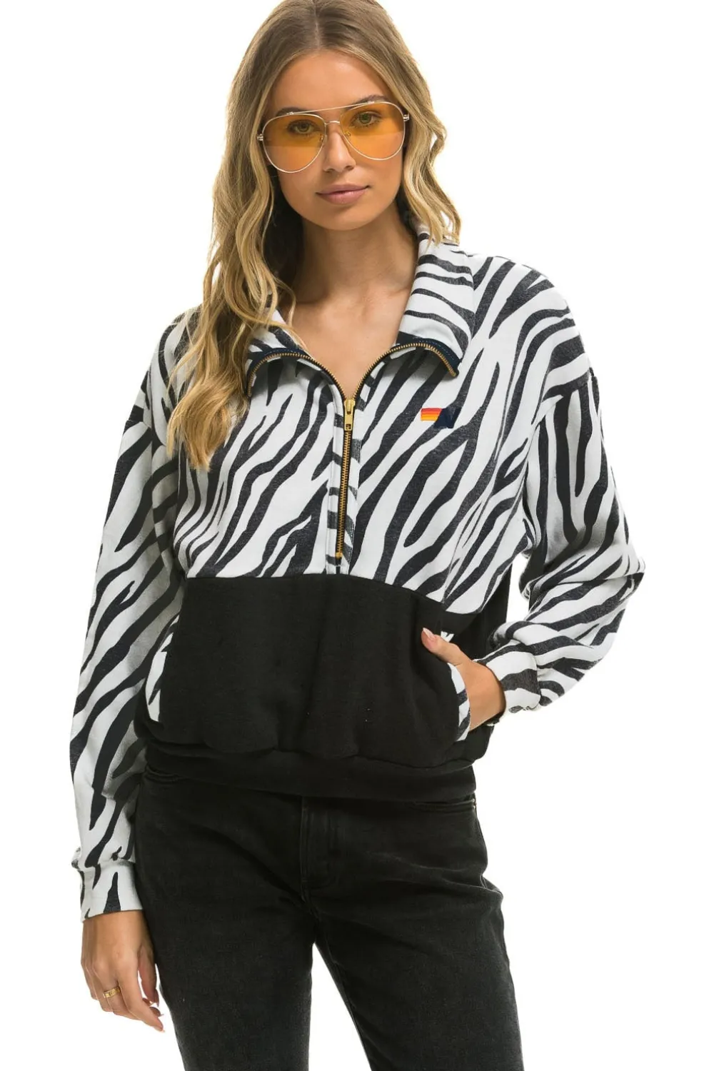 Sweatshirts | Aviator Nation FLEECE UNISEX HALF ZIP COLOR BLOCK JACKET - ZEBRA