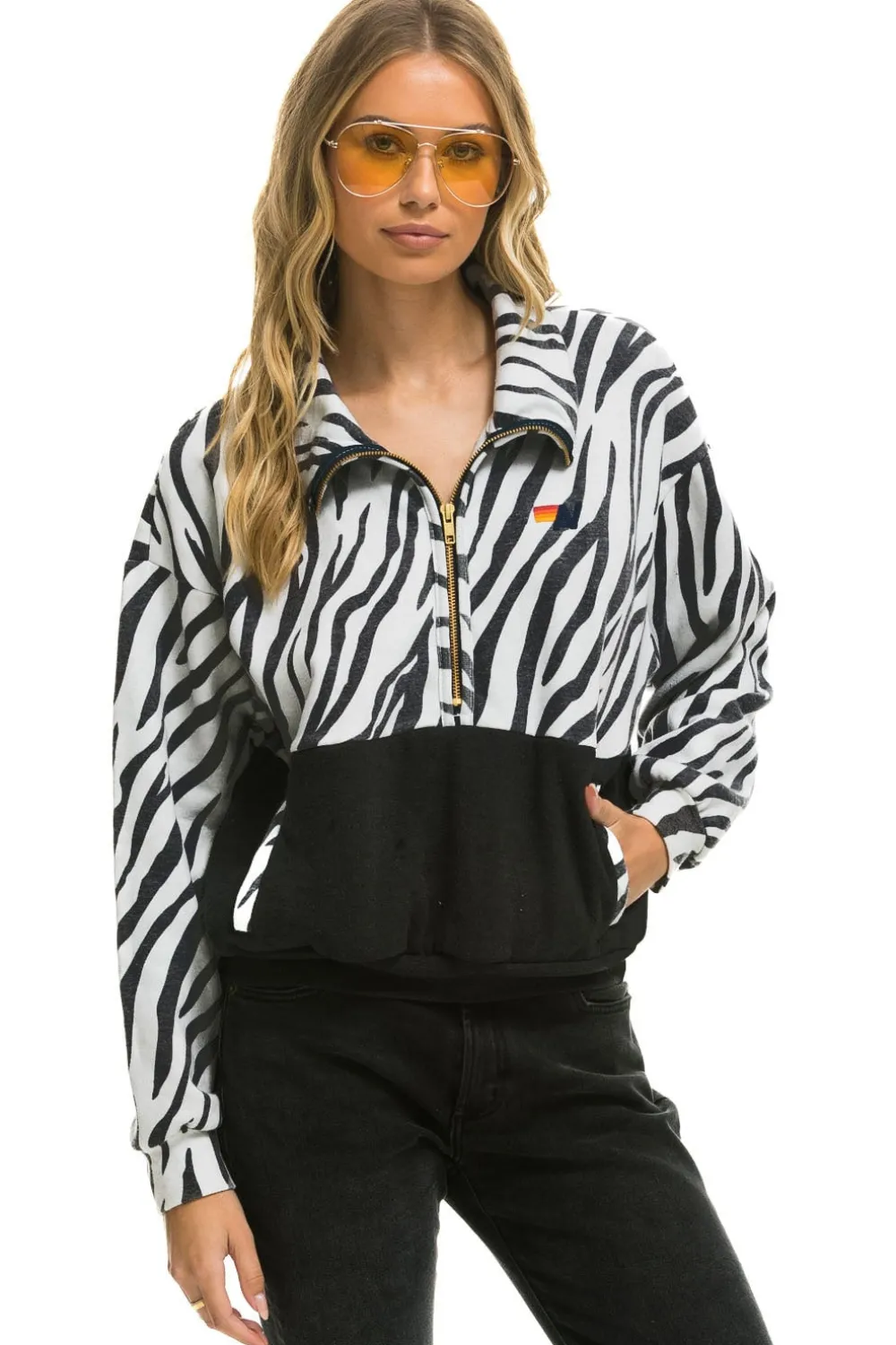 Sweatshirts | Aviator Nation FLEECE UNISEX HALF ZIP COLOR BLOCK JACKET - ZEBRA