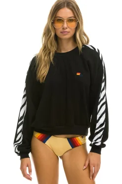 Sweatshirts | Sweatshirts | Aviator Nation ZEBRA STRIPE RELAXED FIT CREW SWEATSHIRT - BLACK // ZEBRA BLACK//ZEBRA