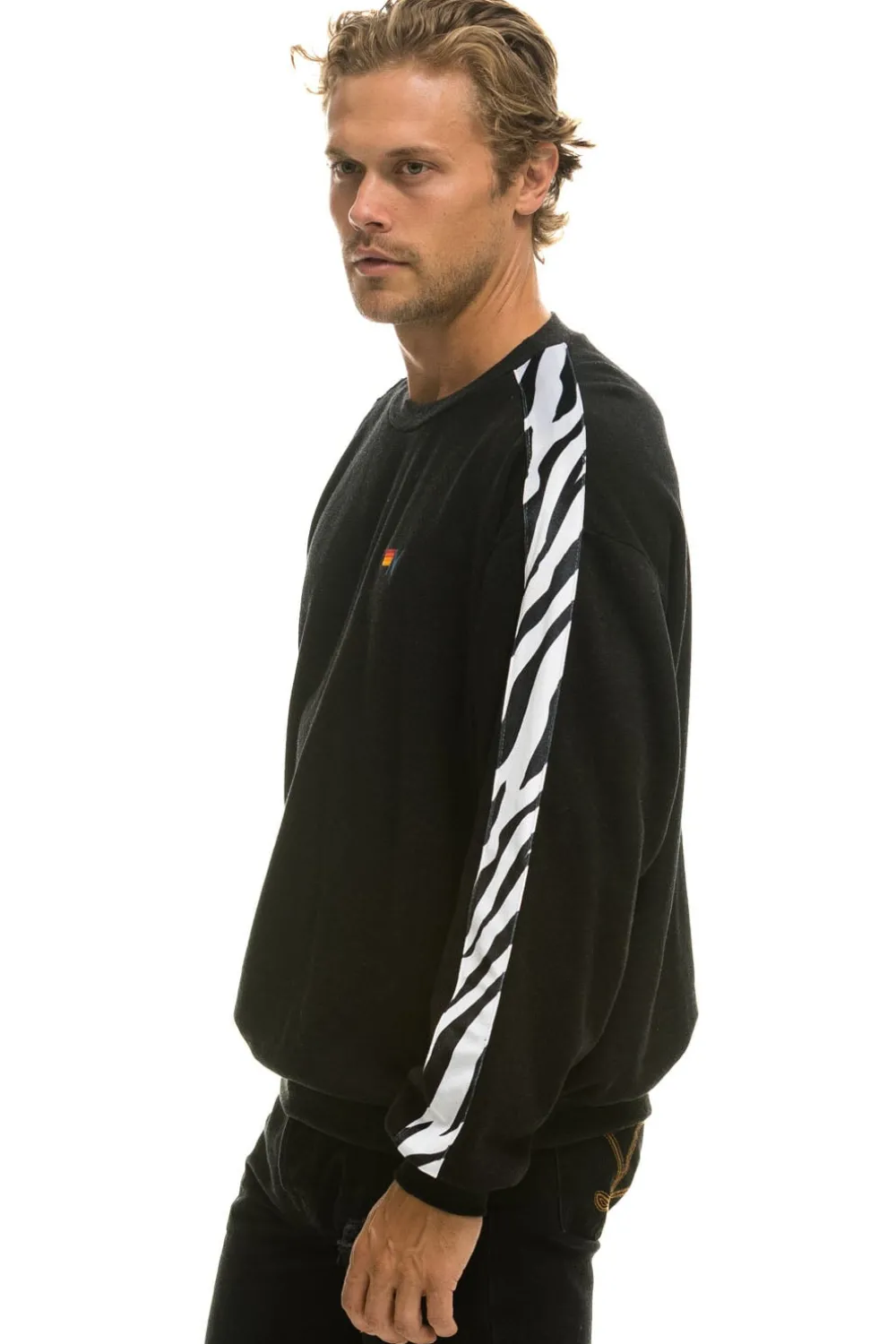 Sweatshirts | Sweatshirts | Aviator Nation ZEBRA STRIPE RELAXED FIT CREW SWEATSHIRT - BLACK // ZEBRA BLACK//ZEBRA