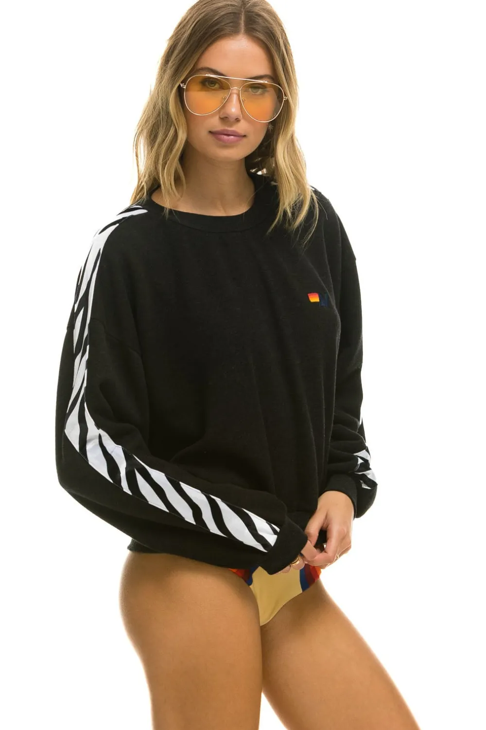 Sweatshirts | Sweatshirts | Aviator Nation ZEBRA STRIPE RELAXED FIT CREW SWEATSHIRT - BLACK // ZEBRA BLACK//ZEBRA